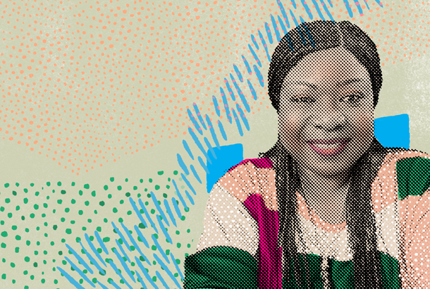 Badajina Mounguengui Leonie, Deputy Head of the Arc-en-Ciel Association (illustration by Vérane Cottin, photograph by Association Arc-en-Ciel)