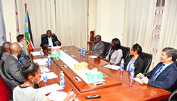 Commissioner Barney Afako and Andrew Clapham engage in discussions with Dr. Riek Machar, the First Vice President of the Republic of South Sudan in Juba, sharing the findings of the Commission's investigation 