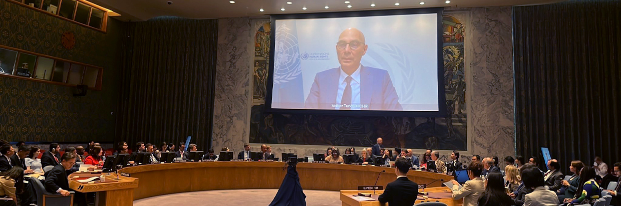 Volker Türk, Haut-Commissaire des Nations Unies aux droits de l’homme, informe le Conseil de sécurité des Nations Unies sur la situation des droits de l’homme en République populaire démocratique de Corée. © HCDH