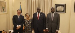 Members of the Commission – Yasmin Sooka, Barney Afako, and Carlos Castresana Fernández with the First Vice President of the Republic of South Sudan, Dr. Reik Machar, in Juba - February 2024