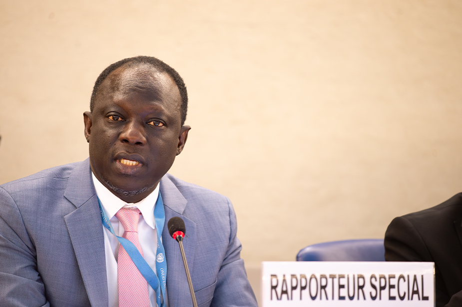 Clément Voule, United Nations Special Rapporteur on the Rights to Freedom of Peaceful Assembly and of Association presents his latest report to the Human Rights Council during its 55th session. © OHCHR/Irina Popa