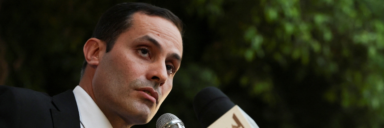 Ahmad Al-Tantawi, a former member of parliament who belongs to the Civil Democratic Movement (CDM) and intends to become an opposition presidential candidate, speaks to the media  at headquarter of Conservative Party in Cairo, Egypt. Credit: REUTERS/Amr Abdallah Dalsh