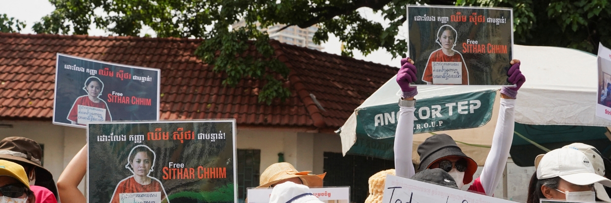 Supporters of Chhim Sithar, NagaWorld union leader, react outside Phnom Penh municipal court after her verdict in Phnom Penh, Cambodia, May 25, 2023 Credit: REUTERS