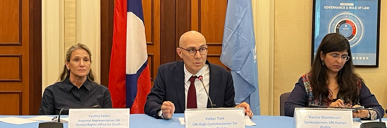 UN High Commissioner for Human Rights Volker Türk at a press stakeout in Vientiane at the end of his mission to Lao PDR