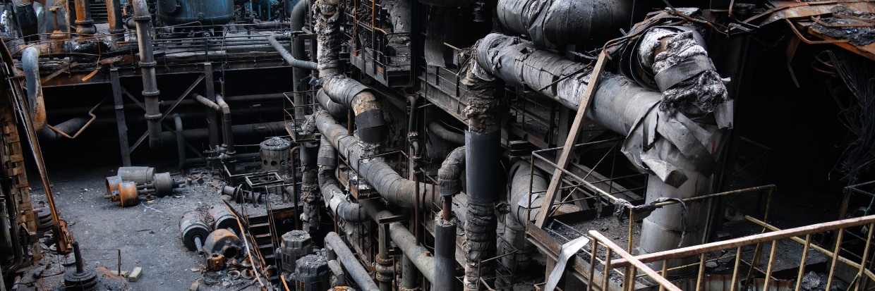 A thermal power plant in Ukraine damaged after one of the rocket attacks in 2024. © HRMMU / Anastasiia Honcharuk