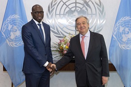 Coly Seck, President of the Human Rights Council. (left) meets with UN Secretary-General António Guterres 11 April 2019, United Nations, New York 