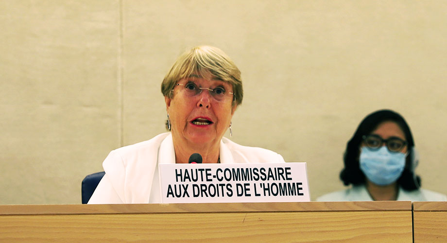 Urging bold and vigorous action: High Commissioner Michelle Bachelet speaks to the Human Rights Council on 24 August 2021 © OHCHR