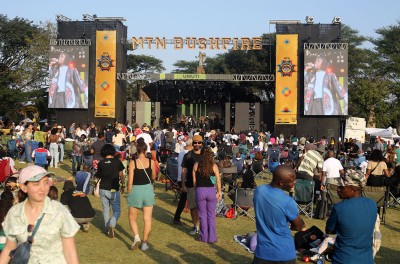 The stage is set and crowds gather in front of main stage of the MTN Bushfire Festival 2024 