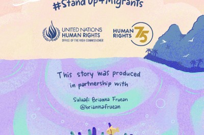 #StandUp4Migrants UN Human Rights Logo. This story was produced in partnership with Suluafi Brianna Fruean @briannafruean 