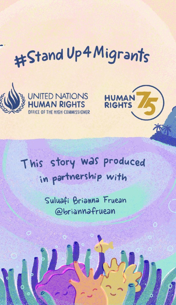 #StandUp4Migrants UN Human Rights Logo. This story was produced in partnership with Suluafi Brianna Fruean @briannafruean 