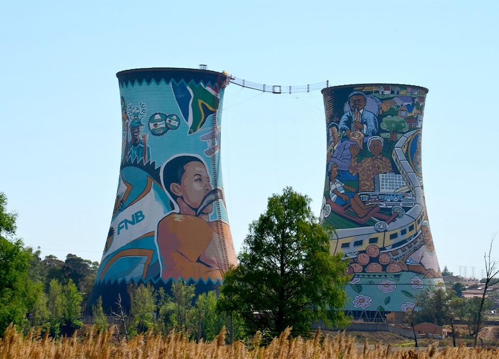 Twin Towers: Decorated water towers serve as an emblematic icon of Soweto township, just outside Johannesburg in South Africa. Credit: Michael Schofield/Unsplash