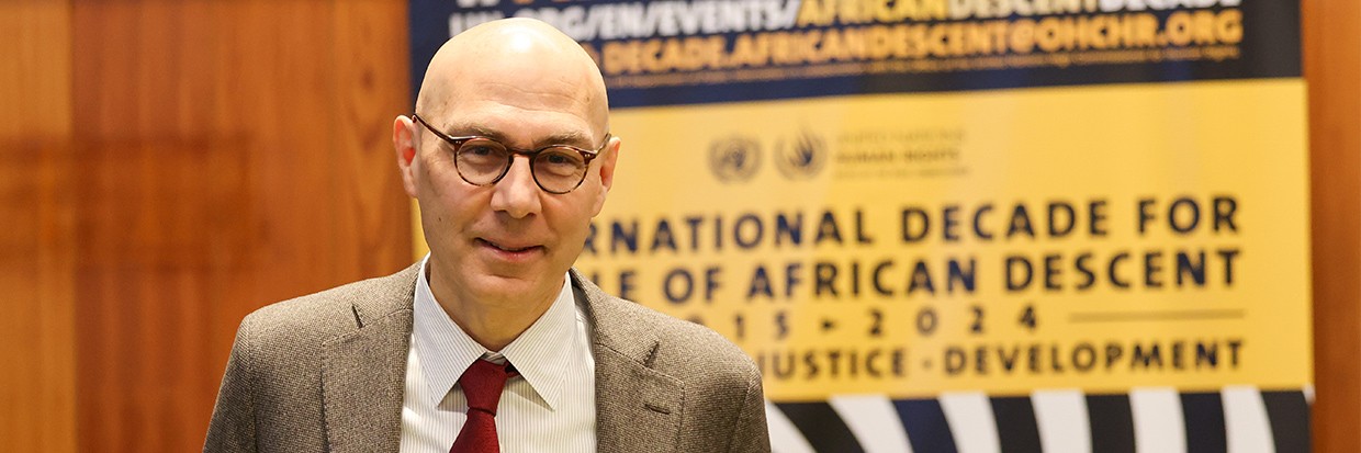 United Nations High Commissioner Volker Türk   at the meeting of African descent Asia / Pacific in Geneva, 15 January 2024. ©OHCHR.