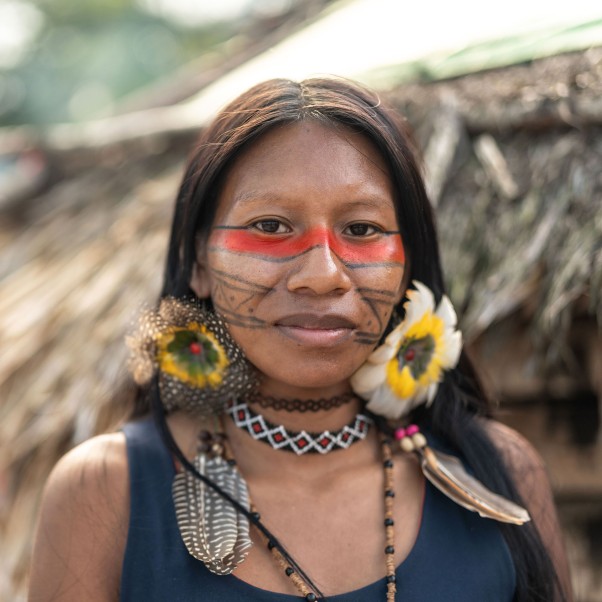 Brazilian native young woman, portrait of Guarani ethnicity. © Getty images