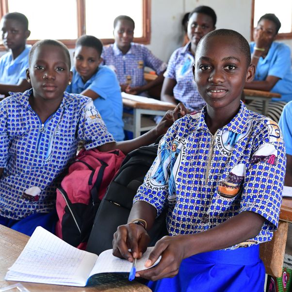 Girls attending class in Dori, in the North of Burkina Faso. In this by UNICEF supported college, young girls from different cultures and religion learn together. © UNICEF/UNI394564/Dejongh