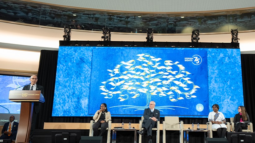 UN Human Rights Chief Volker Türker speaks during the closing ceremony of the 75th anniversary of the Universal Declaration of Human Rights. © OHCHR/Jean Marc Ferré