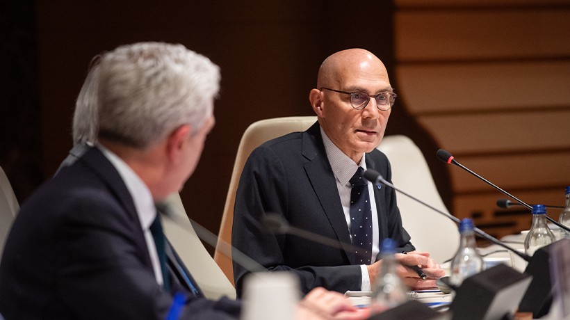 UN Human Rights Chief Volker Türker speaks during the Global Refugee Forum on the side-lines of the 75th anniversary of the Universal Declaration of Human Rights. © OHCHR/Irina Popa