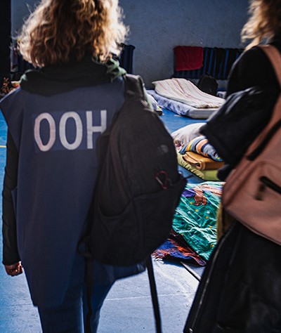 UN Human Rights officers visit a sport complex “Yunist” in Uzhhorod, which currently hosts internally displaced persons from areas affected by the armed attack of the Russian Federation on Ukraine.  ©Michael Fostik/OHCHR