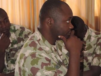 Soldiers of the Operation Lafiya Dole attending the human rights workshop in Maiduguri, Nigeria, December 2015; © Human Rights Agenda Network/ Melissa Omene 