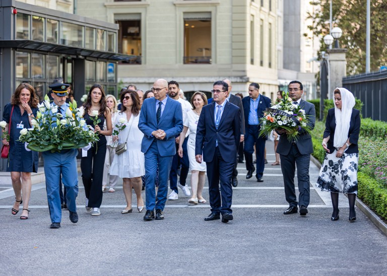 Volker Türk leading a group of colleagues, friends and family during the memorial ceremony. ©OHCHR/Pierre Albouy