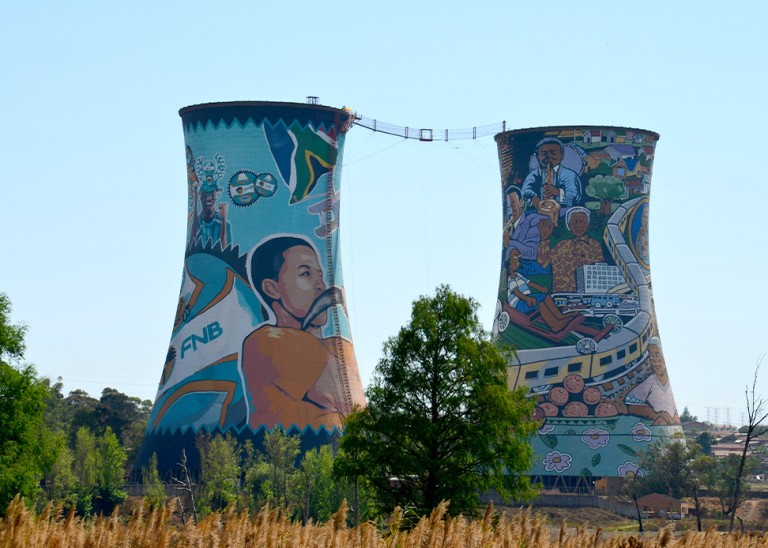 Twin Towers: Decorated water towers serve as an emblematic icon of Soweto township, just outside Johannesburg in South Africa. Credit: Michael Schofield/Unsplash