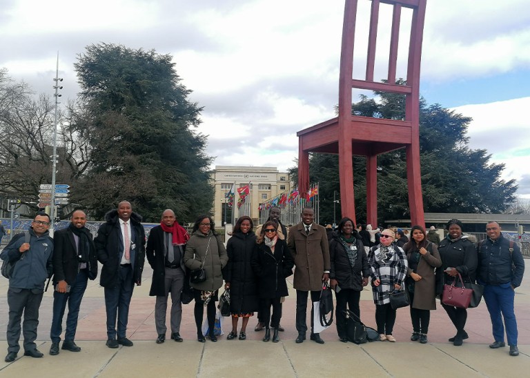 The 14 beneficiaries of the Least Developed Countries / Small Island Developing Countries Trust Fund during the 55th session of the Human Rights Council at Room XX in Palais des Nations, Geneva, Switzerland. © OHCHR / Josiane Di Santo.